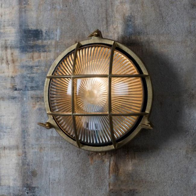 Natural Brass Round Bulkhead Wall Light Natural Brass Round Bulkhead Wall Light