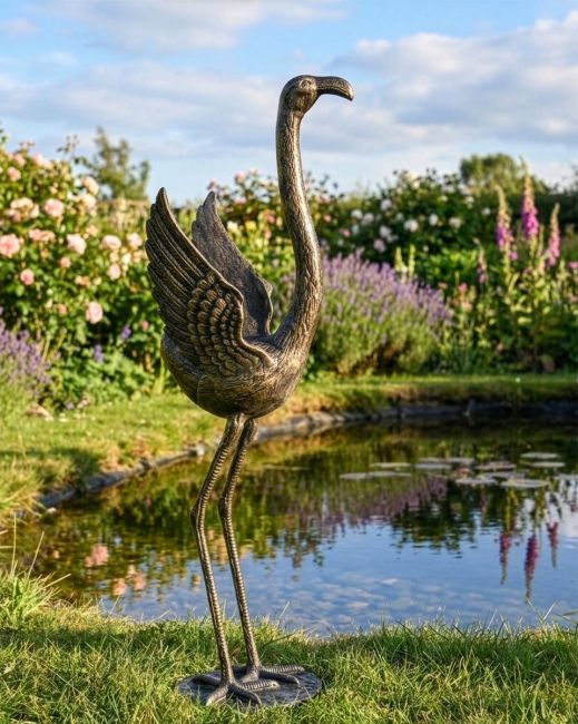 Cast Aluminium Lesser Freestanding Flamingo Garden Sculpture