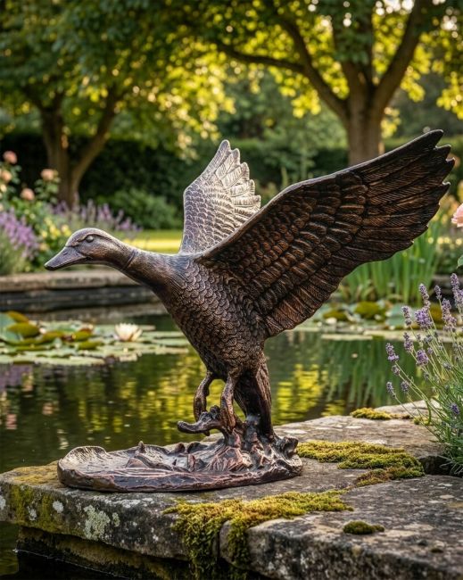 Bronze Volans Flying Duck Sculpture Digital Illustration