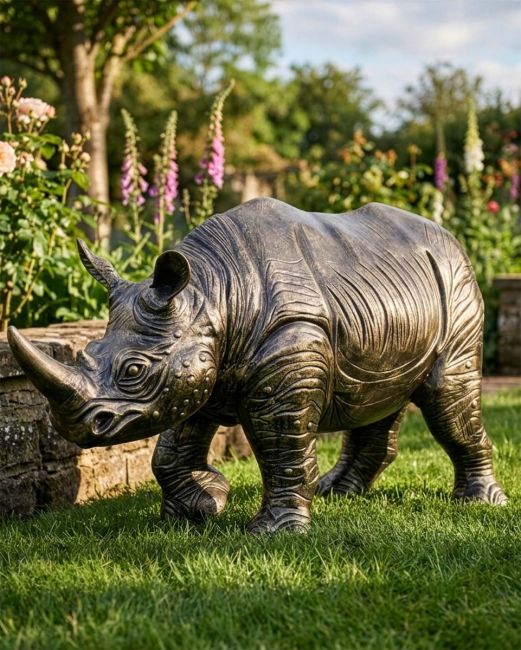 Cast Aluminium "Colossus" African Baby Rhino Garden Sculpture in Brushed Bronze Digital Illustration