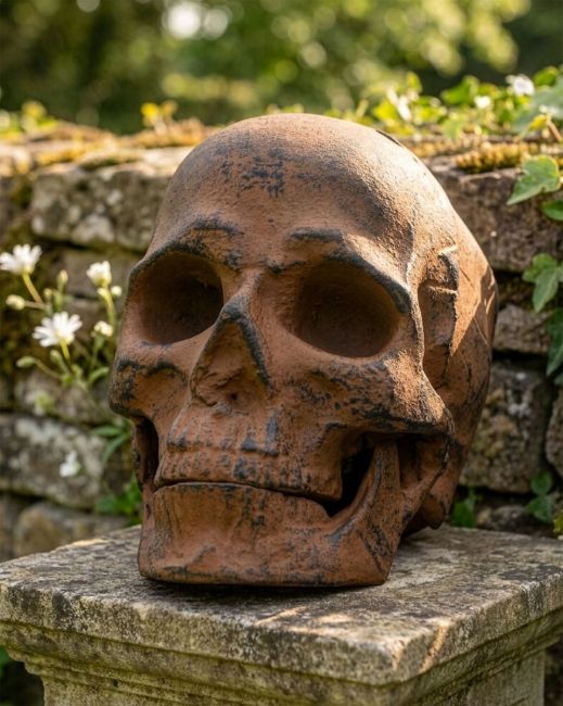 Cast Aluminium Dark Rustic Skull Ornament Digital Illustration