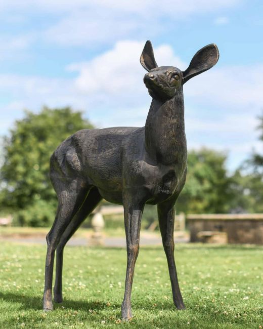 Cast Aluminium Doe Sculpture - Facing Right in Situ