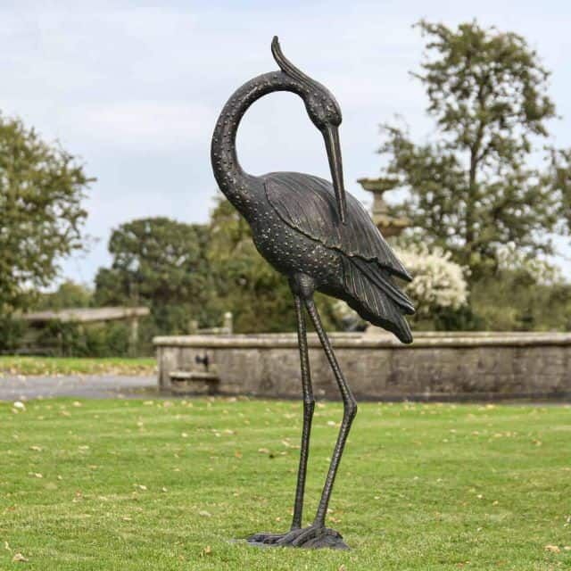 Cast Aluminium Freestanding "Titan" Heron Garden Sculpture - Head Down - Thumbnail Cast Aluminium Freestanding "Titan" Heron Garden Sculpture - Head Down - Thumbnail