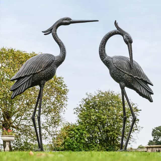 Cast Aluminium Freestanding "Titan" Heron Garden Sculpture - Set of Two - Thumbnail Cast Aluminium Freestanding "Titan" Heron Garden Sculpture - Set of Two - Thumbnail