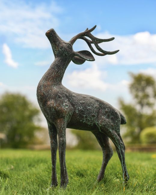 Cast Aluminum "Facing Up" Contemporary Buck Garden Sculpture Cast Aluminum "Facing Up" Contemporary Buck Garden Sculpture