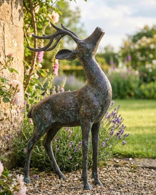 Cast Aluminum "Facing Up" Contemporary Buck Garden Sculpture