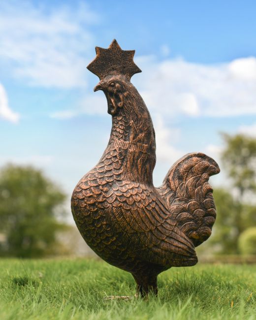 Cast Aluminum "Margary" Chicken Garden Sculpture in Copper Finish 