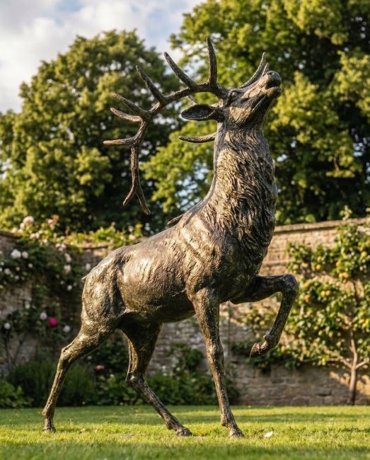 Cast Iron Evander Stag Sculpture in Antique Gold