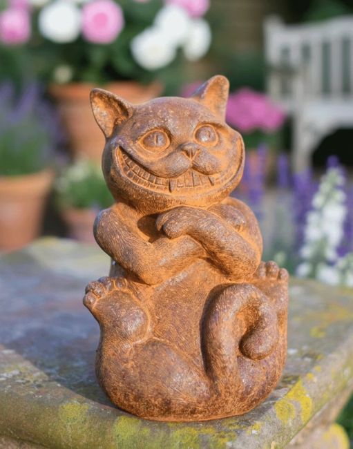 Rustic Cast Iron "Grinning" Cheshire Cat Garden Sculpture Rustic Cast Iron "Grinning" Cheshire Cat Garden Sculpture