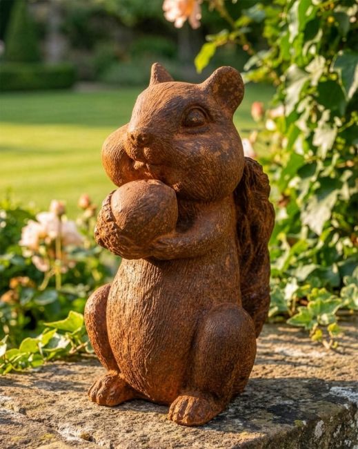 Cast Iron Feasting Squirrel Garden Statue Digital Illustration Cast Iron Feasting Squirrel Garden Statue Digital Illustration