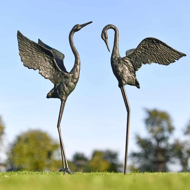 Cast Iron Freestanding "Fighting Flamingos" Garden Sculpture - Set of Two Cast Iron Freestanding "Fighting Flamingos" Garden Sculpture - Set of Two