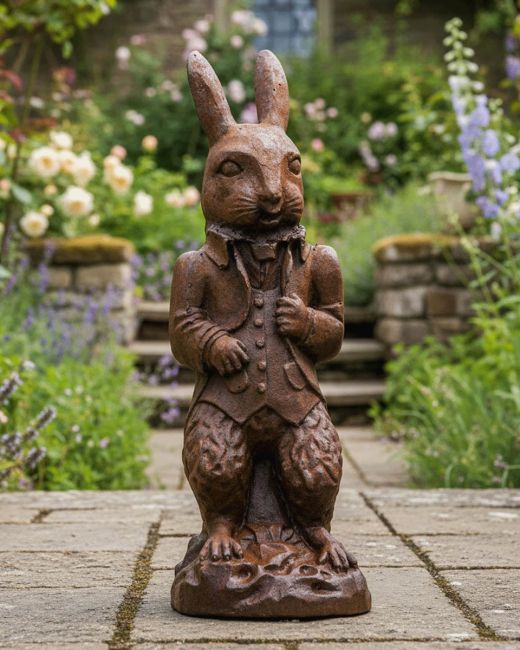 The Elegant Cast Iron Rabbit Sculpture in Situ in the Garden