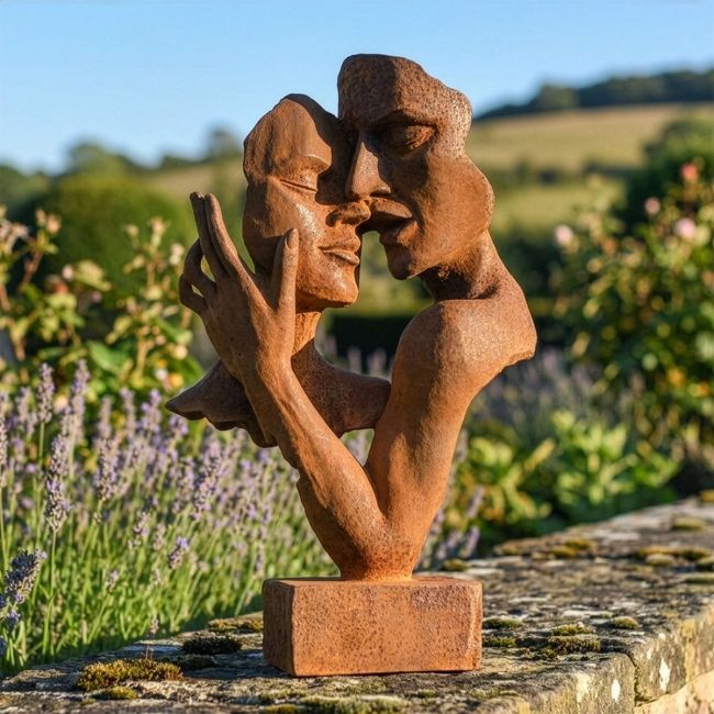 Cast Iron Rustic Embracing Couple Garden Sculpture Digital Illustration Cast Iron Rustic Embracing Couple Garden Sculpture Digital Illustration