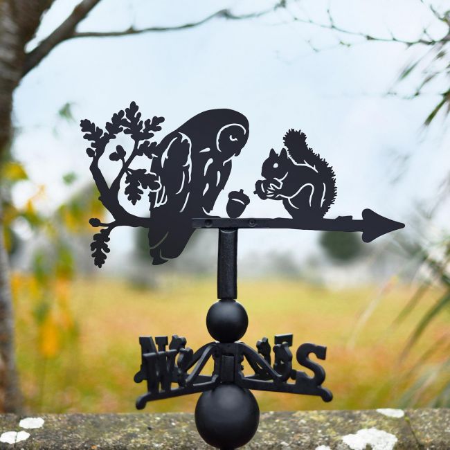 Cast Iron & Steel "Nutty" Owl & Squirrel Weathervane Cast Iron & Steel "Nutty" Owl & Squirrel Weathervane