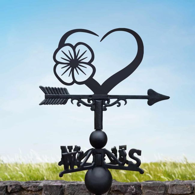Cast Iron & Steel "Rembrance" Poppy Heart Weathervane Cast Iron & Steel "Rembrance" Poppy Heart Weathervane