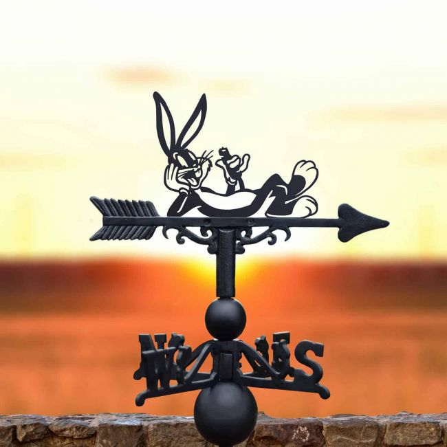 Cast Iron & Steel Cartoon Rabbit with Carrot Weathervane Cast Iron & Steel Cartoon Rabbit with Carrot Weathervane