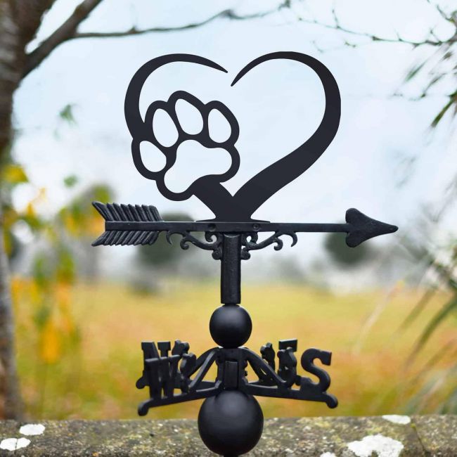 Cast Iron & Steel Heart & Paw Print Weathervane Cast Iron & Steel Heart & Paw Print Weathervane