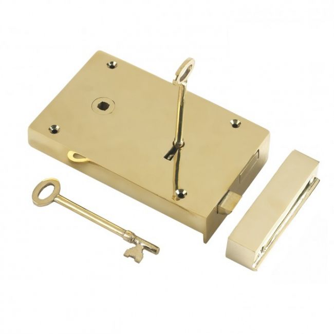 Left-Handed Large Polished Brass Rim Lock Left-Handed Large Polished Brass Rim Lock