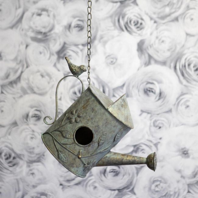 Chain Hanging Rustic Bird House in a "Watering Can" Design Chain Hanging Rustic Bird House in a "Watering Can" Design