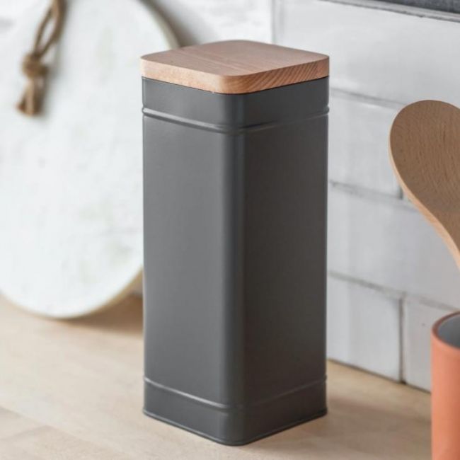 Charcoal Tall Storage Canister with Beech Wood Lid