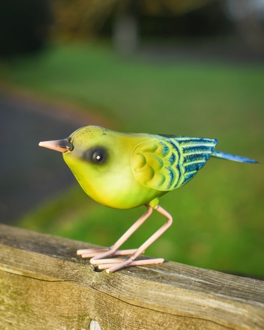 Charming Greenfinch Steel Bird Sculpture High angle