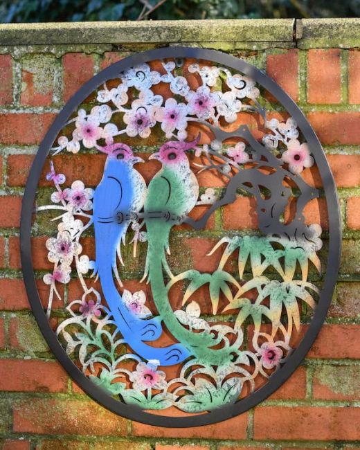 Steel Cherry Blossom and Birds Garden Wall Art Steel Cherry Blossom and Birds Garden Wall Art