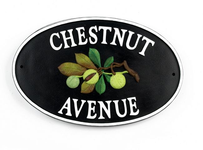 "Chestnut Tree" Cast Iron Effect Oval House Name Sign "Chestnut Tree" Cast Iron Effect Oval House Name Sign