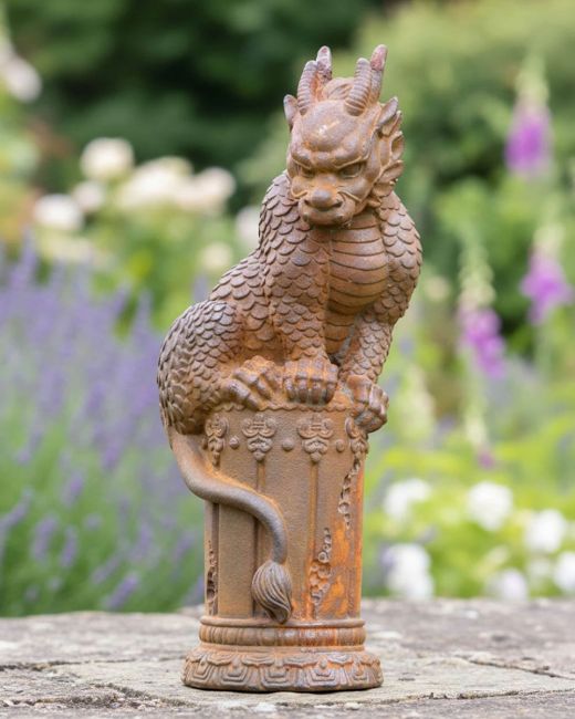 Cast Iron Chinese Dragon Sculpture