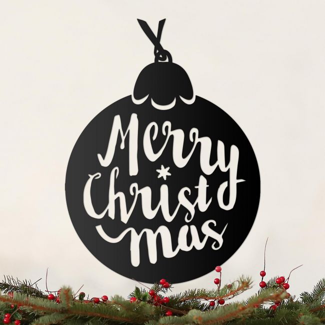 Christmas Bauble Steel Wall Art on a Cream Wall Christmas Bauble Steel Wall Art on a Cream Wall