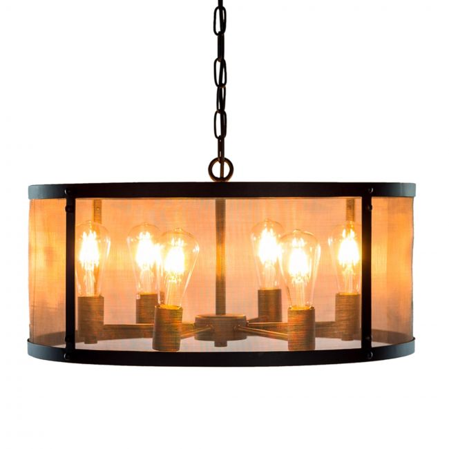 Circular Industrial Chandelier in an Orange Finish Circular Industrial Chandelier in an Orange Finish