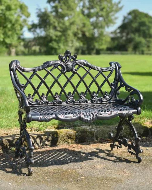 "Izora" Aged Black Victorian Cast Iron Garden Bench "Izora" Aged Black Victorian Cast Iron Garden Bench