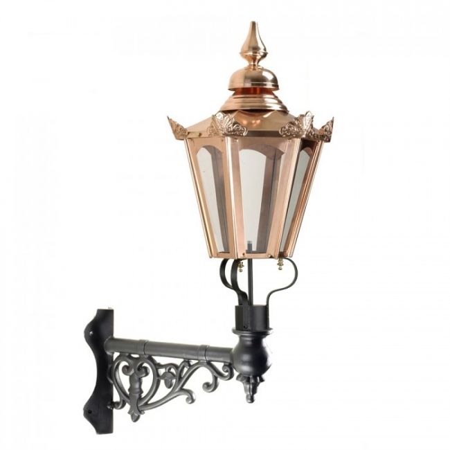 Copper Concordia Hexagonal Lantern On Corner Bracket Copper Concordia Hexagonal Lantern On Corner Bracket