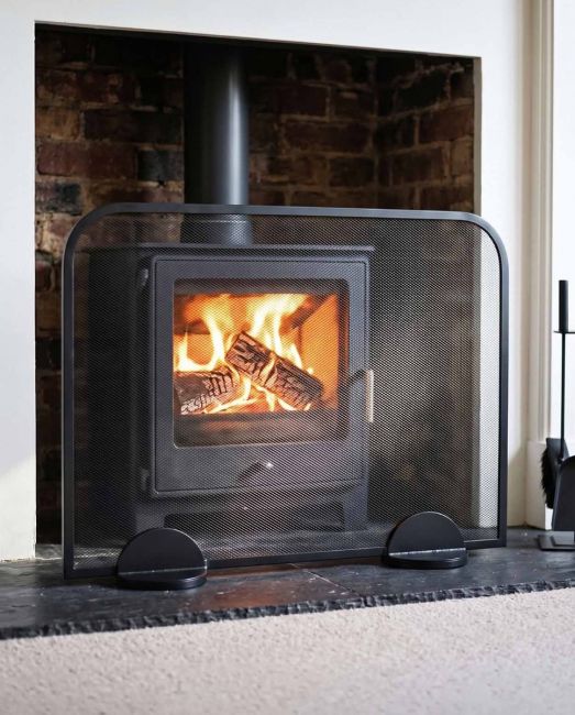 Contemporary Black Arched Single Panel Fireguard with Mesh