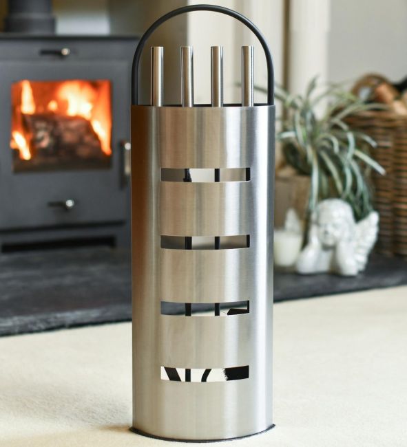 Contemporary Brushed Steel Companion Set In Situ Contemporary Brushed Steel Companion Set In Situ