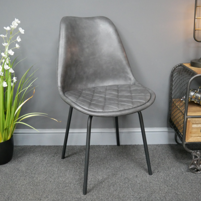 Grey Leather Dining Chair in situ in the Home Grey Leather Dining Chair in situ in the Home