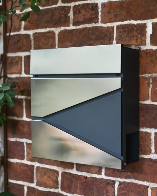 Contemporary "Moderni" Galvanised Steel Wall Mounted Post Box with Newspaper Holder in Situ on a Brick Wall Contemporary "Moderni" Galvanised Steel Wall Mounted Post Box with Newspaper Holder in Situ on a Brick Wall