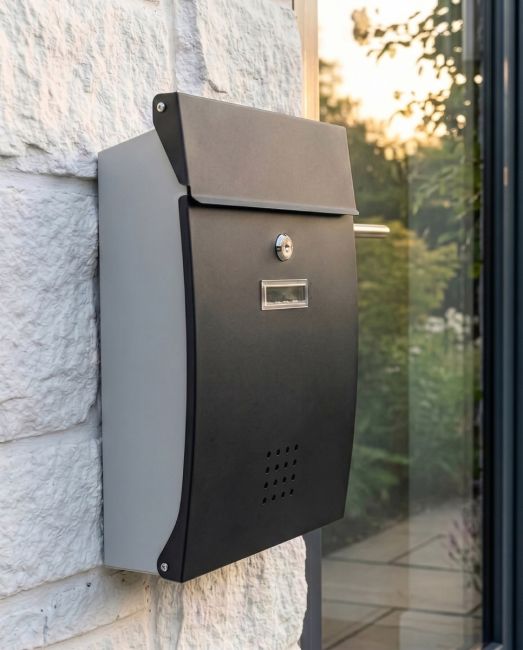 Contemporary "Nero" Black Wall Mounted Post Box digital illustration