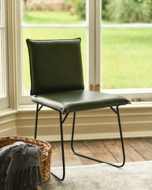 Contemporary Olive Green Leather and Black Steel Chair Contemporary Olive Green Leather and Black Steel Chair