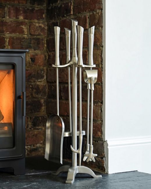 Contemporary Pewter Finish Companion Set- 61cm Contemporary Pewter Finish Companion Set- 61cm