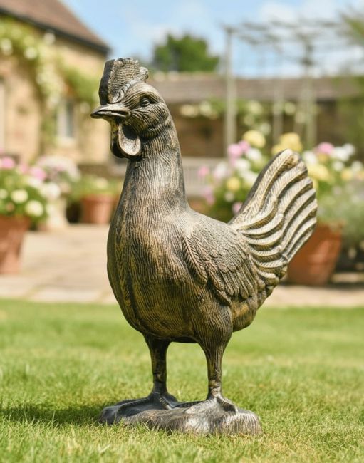 Cast Aluminium "Cooper" Rooster Garden Sculpture in Bronze