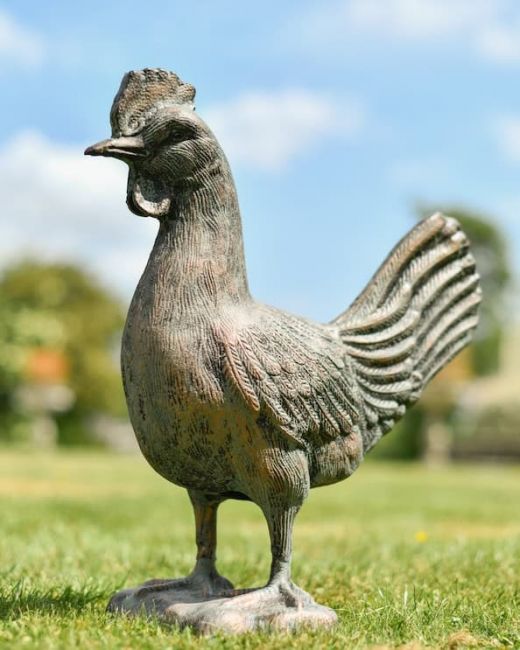 Cast Aluminum "Cooper" Rooster Garden Sculpture in Verdigris Cast Aluminum "Cooper" Rooster Garden Sculpture in Verdigris