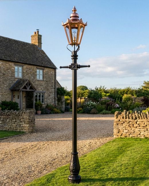 Copper Concordia Hexagonal Lamp Post & Lantern Set 2