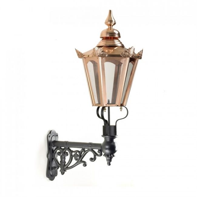 Copper Concordia Hexagonal Lantern On an Ornate Capella Bracket Copper Concordia Hexagonal Lantern On an Ornate Capella Bracket