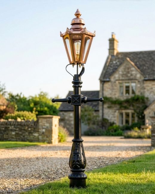 Miniature Copper Victorian Lam Post in Situ on a Drive Way