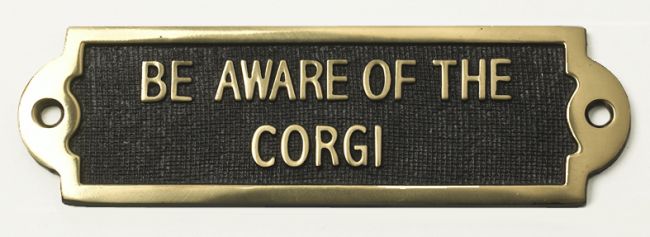 Brass Corgi Be Aware of the Dog Sign Brass Corgi Be Aware of the Dog Sign