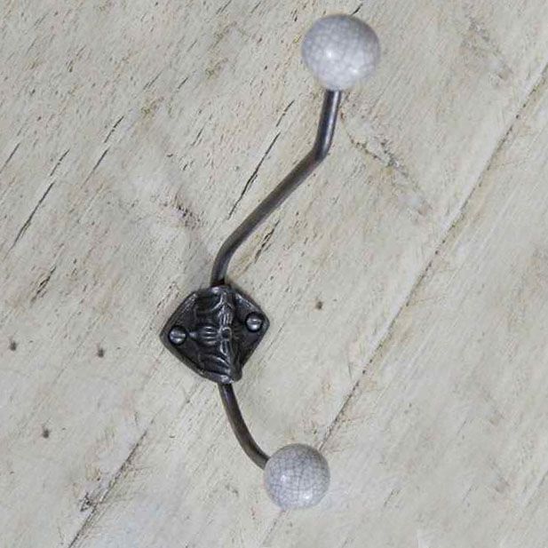 Large Iron Coat Hook With Cracked Ceramic Tips Large Iron Coat Hook With Cracked Ceramic Tips