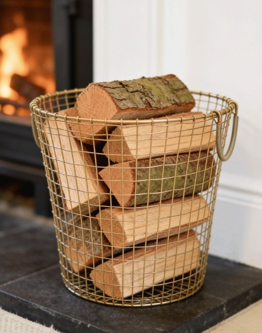 Brass Plated Wire Log Basket in Situ Brass Plated Wire Log Basket in Situ