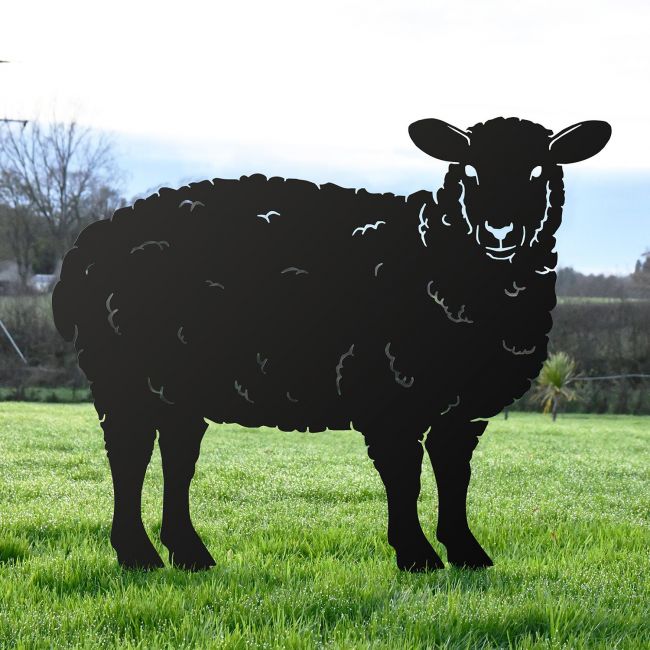 Black Iron Curly Sheep Silhouette in Situ in the Garden Black Iron Curly Sheep Silhouette in Situ in the Garden