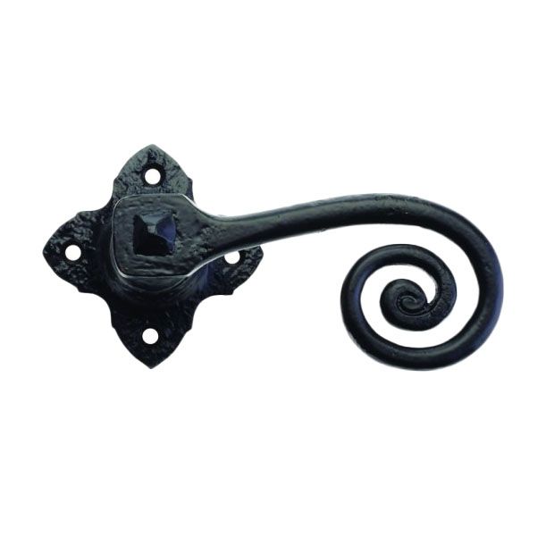 Curly Tail Lever on Square Rose Black Iron 