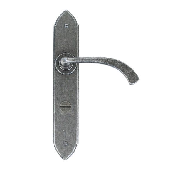 Curved Pewter Medieval Lever Handle With Bathroom Lock Curved Pewter Medieval Lever Handle With Bathroom Lock